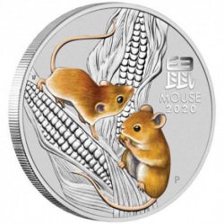 PM Lunar 3 Mouse 2 oz silver 2020 BU COLOURED $2 Australia