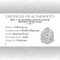 Niue 1 oz platinum ROARING LION 2021 Reverse Proof $250 Mintage 333