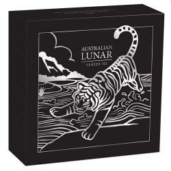 PERTH MINT PM Australian Lunar Series III 2022 Year of the Tiger 2oz Silver Antiqued Coin