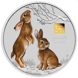 +++ Australian Lunar Series III 2023 Year of the Rabbit 1 Kilo Silver Coin with Gold Privy Mark Mintage 338 +++