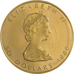 Canada 1 oz gold Maple Leaf 1988 $50 bu