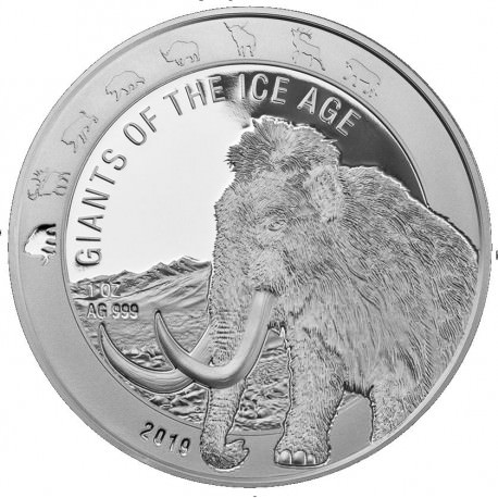 Ghana 1 oz silver GIANTS of the ICE AGE 2019 MAMMOTH 5 Cedis