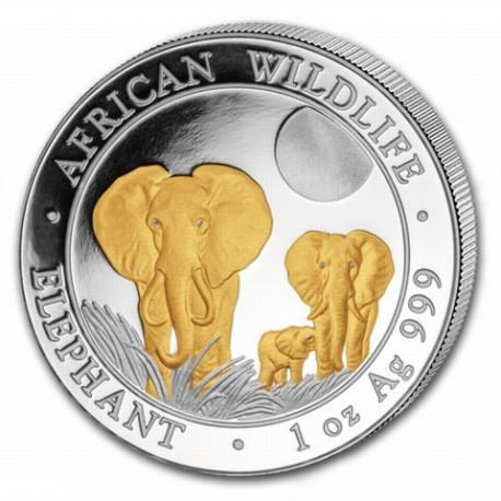 1 oz silver ELEPHANT 2014 Gilded