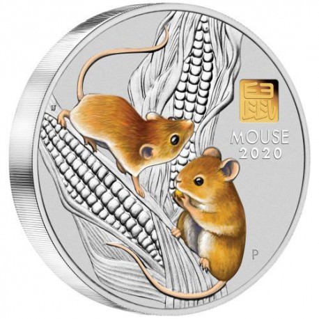 Australian Lunar Coin Series III 2020 Year of the Mouse 1 Kilo Silver Coin with Gold Privy Mark Mintage 338