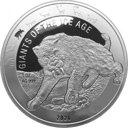 Ghana 1 oz silver GIANTS of the ICE AGE 2020 SABER TOOTH CAT 5 Cedis