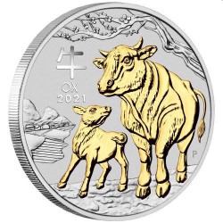 Australian Lunar Series III 2021 Year of the Ox 1oz Silver Gilded Coin Box - Coa