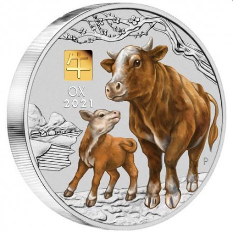 +++ Australian Lunar Series III 2021 Year of the Ox 1 Kilo Silver Coin with Gold Privy Mark Mintage 338 +++