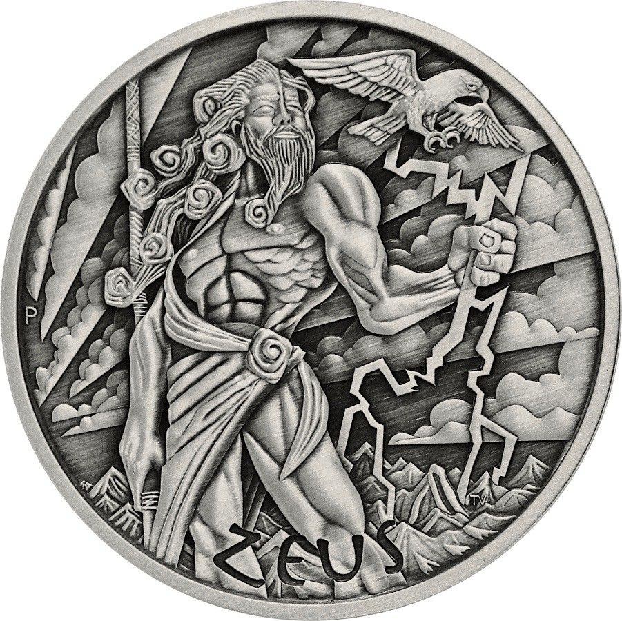 PM 5 oz silver GODS OF OLYMPUS 2021 ZEUS ANTIQUED $1