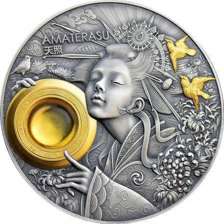 Niue 3 oz silver AMATERASU DIVINE FACE OF THE SUN 2021 AMBER Box + Coa