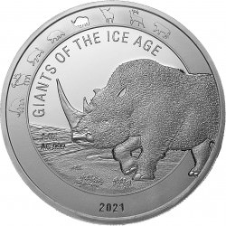 Ghana 1 oz silver GIANTS of the ICE AGE 2021 WOOLLY RHINO 5 Cedis