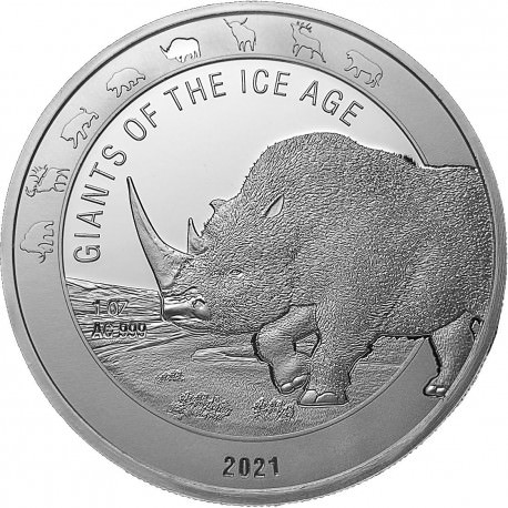 Ghana 1 oz silver GIANTS of the ICE AGE 2021 CAVE BEAR 5 Cedis