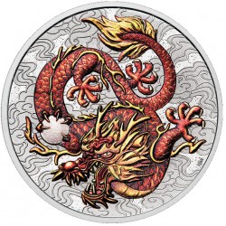PM 1 oz silver RED SINGLE DRAGON 2021 $1 bu CHINESE MYTHS & LEGENDS