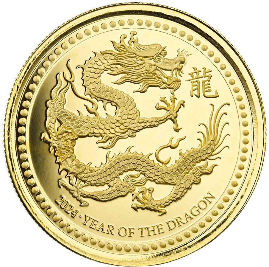 1/10 OZ Gold Coloured Proof RAM Coin 2012 Australian Lunar Year of the Dragon 