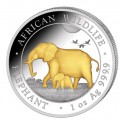 1 oz silver SOMALIA ELEPHANT 2022 Shillings 100 GILDED