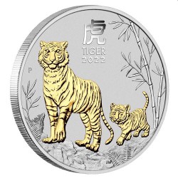 Australian Lunar Series III 2022 Year of the Tiger 1oz Silver Gilded Coin