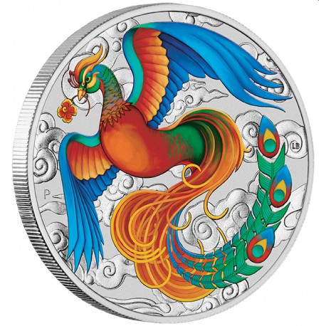 PM 1 oz silver PHOENIX 2022 $1 bu RED & GOLD CHINESE MYTHS & LEGENDS 
