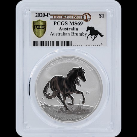 1 oz silver Australian BRUMBY HORSE 2020 $1MS 70 FIRST DAY OF ISSUE