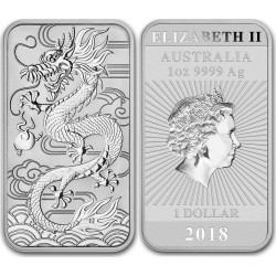 Perth Mint 1 oz silver RECTANGLE DRAGON $1 BAR 2018 