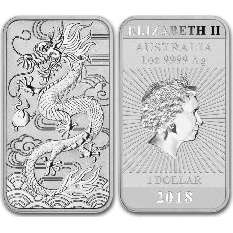 Perth Mint 1 oz silver RECTANGLE DRAGON $1 BAR 2018 
