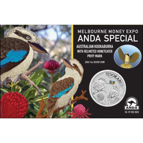 Melbourne Money Expo ANDA Special 30th Anniversary Kookaburra 2020 1oz Silver Coin with Pink Common Health Privy