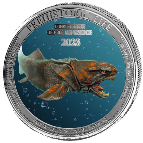 1 oz silver Prehistoric Life DUNKLEOSAURUS 2023 bu 20FR