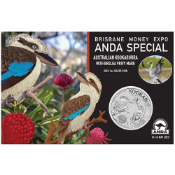 Brisbane Money Expo ANDA Special Australian Kookaburra 2023 1oz Silver Coin with Brolga Privy Mark