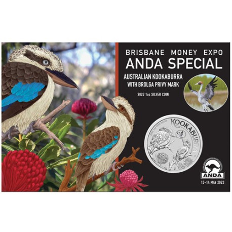 Melbourne Money Expo ANDA Special Kookaburra 2023 1oz Silver Coin with Helmeted Honeyeater Privy Mark