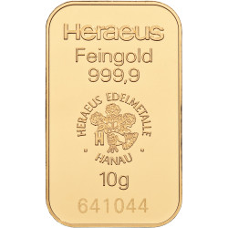 BAR 10 gr gold - VALCAMBI Switzerland / HEIMERLEE+MEULE / HEREAUS