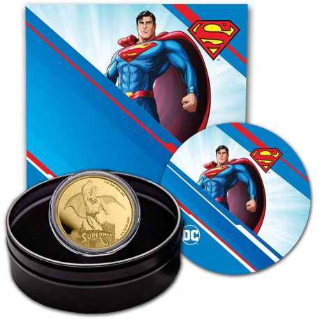 DC Comics 1 oz GOLD SUPERMAN 2023 $25 bu COLOURED Box + Coa Samoa