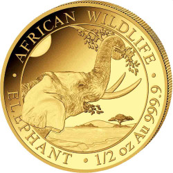 GOLD 1/2 oz ELEPHANT 2023 SOMALIA Shillings 500 BU