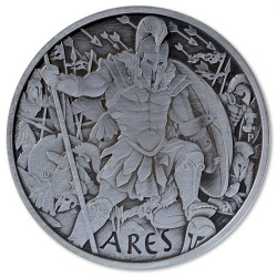 PM 5 oz silver GODS OF OLYMPUS 2023 ARES ANTIQUED $5 MINTAGE 50 !