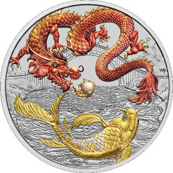PM 1 oz silver DRAGON AND KOI 2023 $1 bu RED & GOLD CHINESE MYTHS & LEGENDS 