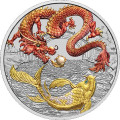 PM 1 oz silver DRAGON AND KOI $1 bu RED & GOLD in CARD CHINESE MYTHS & LEGENDS 