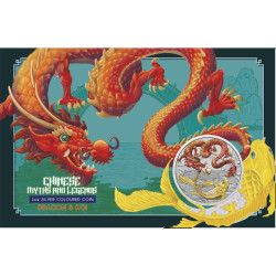 PM 1 oz silver DRAGON AND KOI $1 bu RED & GOLD in CARD CHINESE MYTHS & LEGENDS 