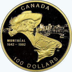 CANADA 1/4 oz gold 350TH ANNIVERSARY OF THE CITY OF MONTREAL 1992 $100 proof