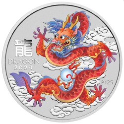 Australian Lunar Series III Red Dragon 2024 Year of the Dragon 1oz Silver Coloured Coin in capsule
