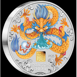 +++ Australian Lunar Series III 2024 Year of the DRAGON 1 Kilo Silver Coin with Gold Privy Mark Mintage 338 +++
