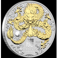 Australian Lunar Series III 2024 Year of the Dragon 1oz Silver Gilded Coin IN CAPSULE