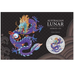 Australian Lunar Series III 2024 Year of the Dragon 1oz Silver Purple Coloured Coin in Card