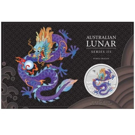 Australian Lunar Series III Yellow Dragon 2024 Year of the Dragon 1oz Silver Coloured Coin in Card