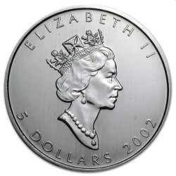 1 oz silver MAPLE LEAF 2002 $5 bu