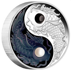 PM Yin Yang Koi 2024 5oz Silver Proof Coloured Coin with Pearls