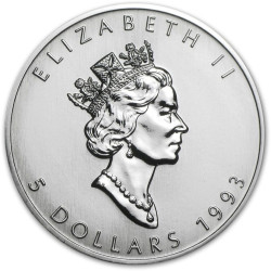 Canada 1 oz silver MAPLE LEAF 1993 $5 bu