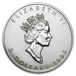 Canada 1 oz silver MAPLE LEAF 1996 $5 bu