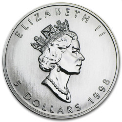 Canada 1 oz silver MAPLE LEAF 1998 $5 bu