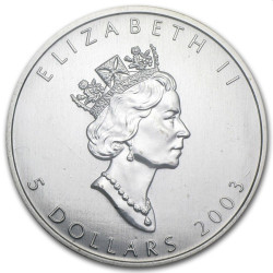 Canada 1 oz silver MAPLE LEAF 2003 $5 bu