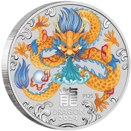 PM Lunar 3 DRAGON 2 oz silver 2024 BU $1 Australia