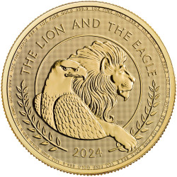 UK 1 oz GOLD BRITISH LION - US EAGLE 2024 £2 BU in Capsule