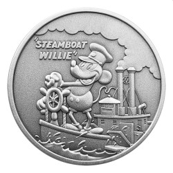 1 oz silver STEAMBOAT WILLIE 2024 MICKEY MOUSE DISNEY $0.50 ANTIQUED Box + Coa