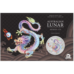 Melbourne Money Expo ANDA Special Australian Lunar Series III 2024 Year of the Dragon 1oz Silver White Coloured Coin in Card